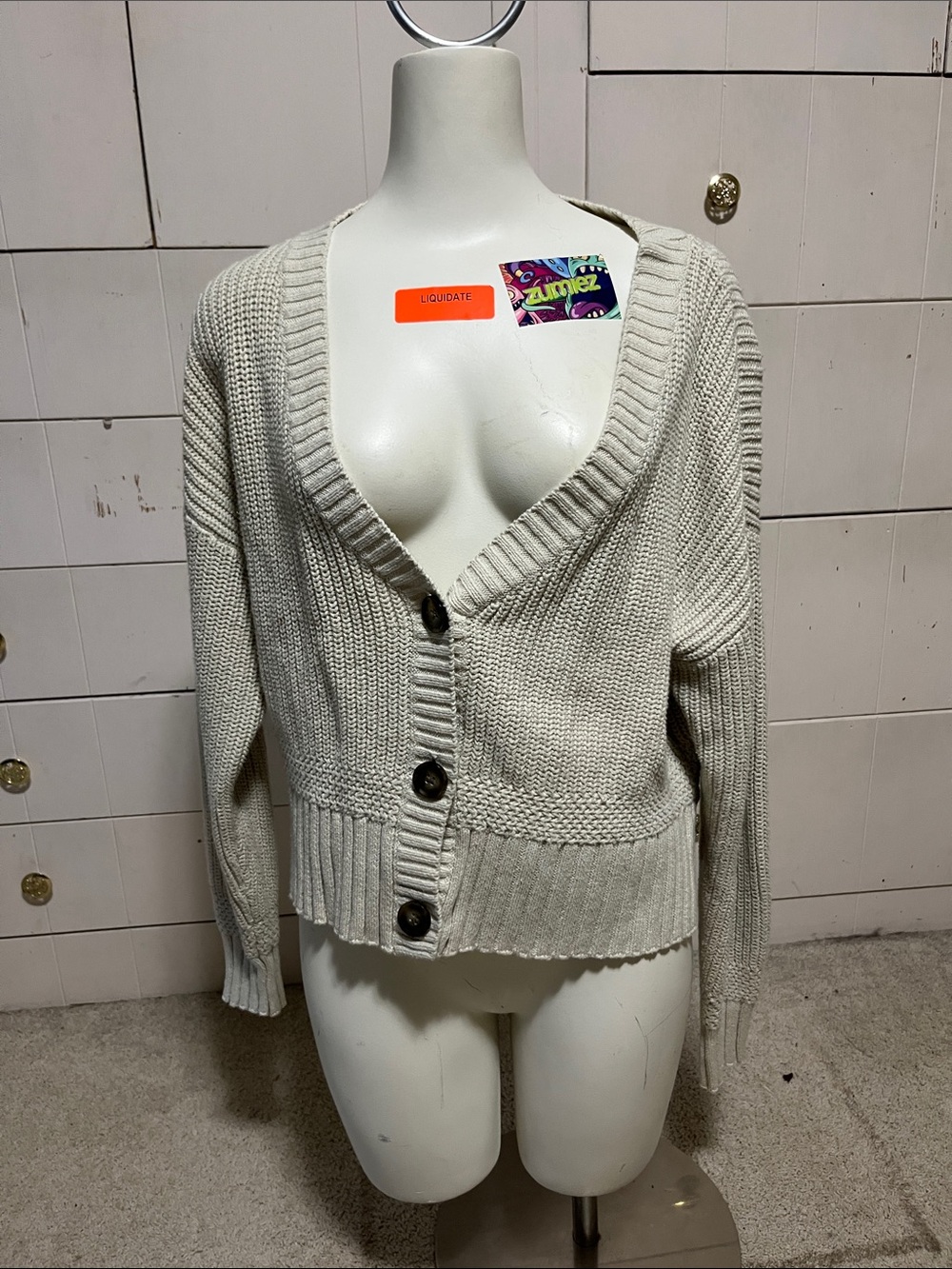 Aeropostale Off-White Chunky V-Neck Button Cardigan